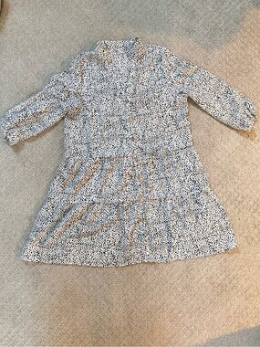 Girls White and Black Dot Tiered Button-Front Dress